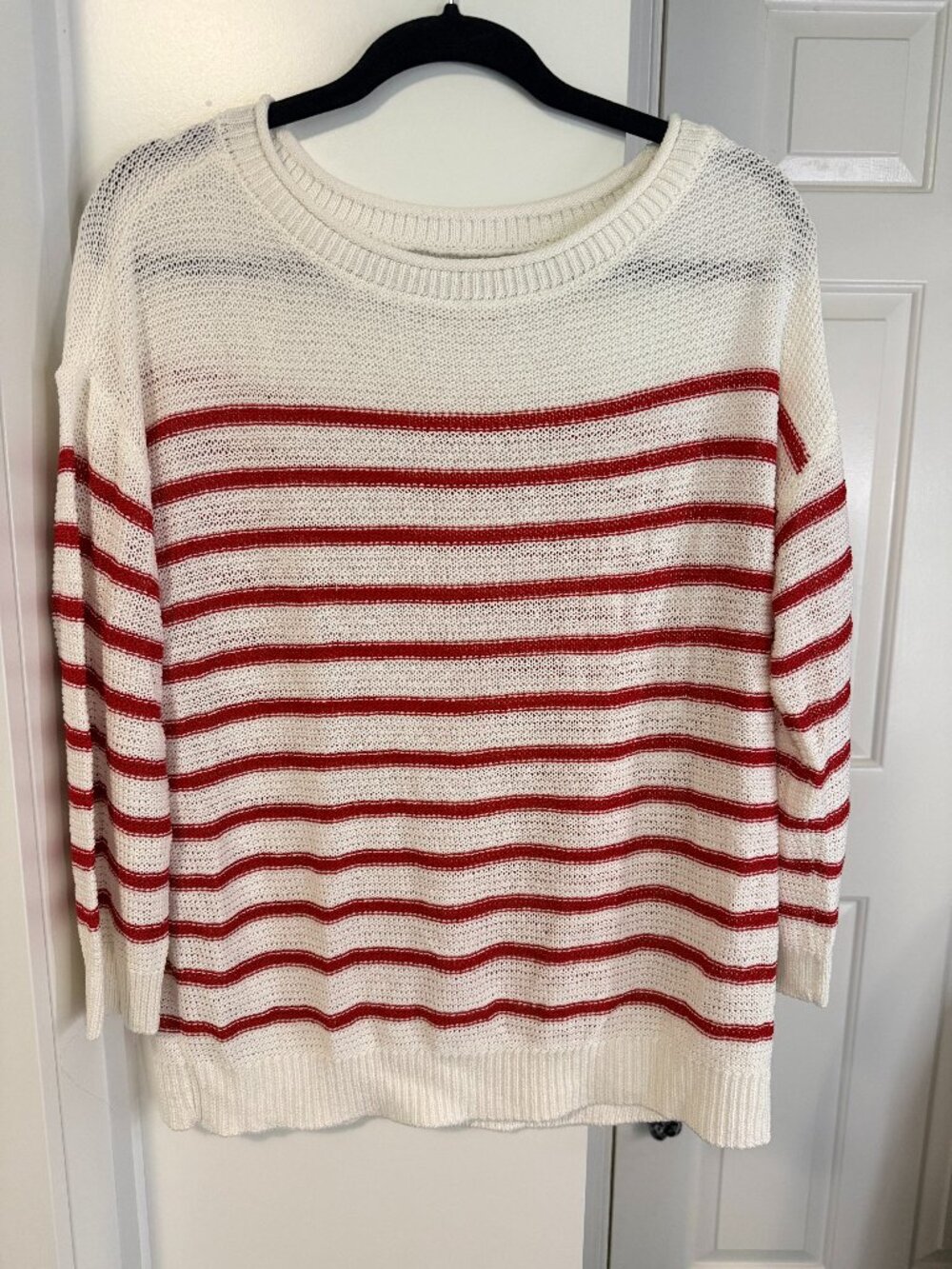 LOFT White Sweater with Red Stripes - Sz L